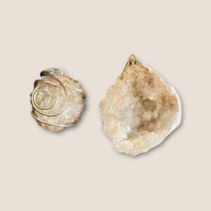 Lot of Two Natural Quartz  Geode Pendants